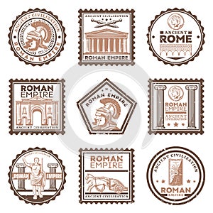 Vintage Ancient Rome Civilization Stamps Set