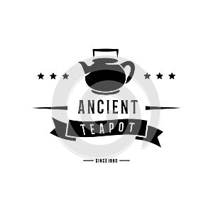 Vintage ancient teapot logo vector design