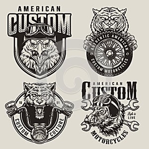 Vintage animals bikers mascots labels