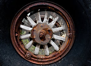 Vintage antique automotive tractor wood wheel spokes