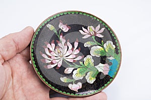 Vintage antique Chinese enamel cloisonne plate
