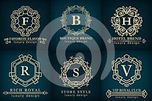 Vintage antique classic logos set. Template elegant modern Design for premium Label, Frame, Product Tags. Retro flourish Emblem