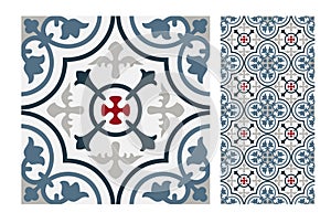 Vintage antique Portuguese seamless design patterns tiles in Vector illustration