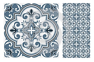 Vintage antique Portuguese seamless design patterns tiles in Vector illustration