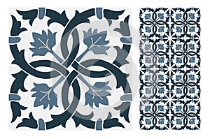 Vintage antique Portuguese seamless design patterns tiles in Vector illustration