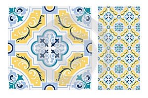 Vintage antique Portuguese seamless design patterns tiles in Vector illustration