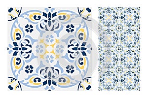 Vintage antique Portuguese seamless design patterns tiles in Vector illustration