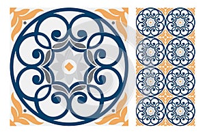 Vintage antique Portuguese seamless design patterns tiles in Vector illustration