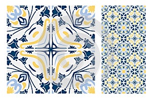 Vintage antique Portuguese seamless design patterns tiles in Vector illustration