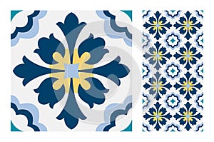 Vintage antique Portuguese seamless design patterns tiles in Vector illustration