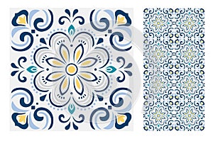 Vintage antique Portuguese seamless design patterns tiles in Vector illustration