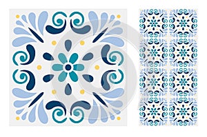 Vintage antique Portuguese seamless design patterns tiles in Vector illustration