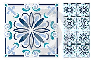 Vintage antique Portuguese seamless design patterns tiles in Vector illustration