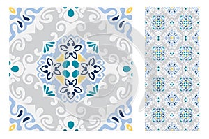 Vintage antique Portuguese seamless design patterns tiles in Vector illustration