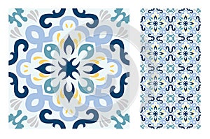 Vintage antique Portuguese seamless design patterns tiles in Vector illustration