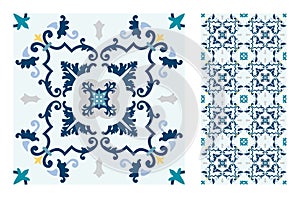 Vintage antique Portuguese seamless design patterns tiles in Vector illustration