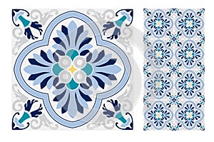 Vintage antique Portuguese seamless design patterns tiles in Vector illustration