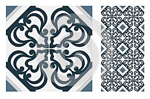 Vintage antique Portuguese seamless design patterns tiles in Vector illustration