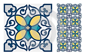 Vintage antique Portuguese seamless design patterns tiles in Vector illustration