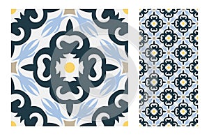 Vintage antique Portuguese seamless design patterns tiles in Vector illustration