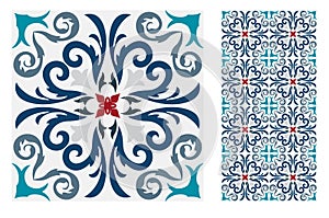Vintage antique Portuguese seamless design patterns tiles in Vector illustration
