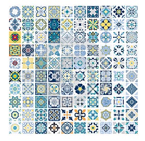 Vintage antique Portuguese seamless design patterns tiles in Vector illustration