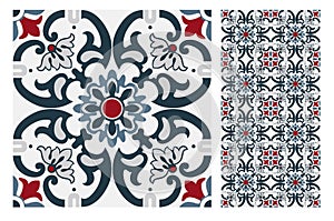 Vintage antique Portuguese seamless design patterns tiles in Vector illustration