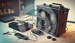 Vintage Antique Radio Receiver Setup on Table