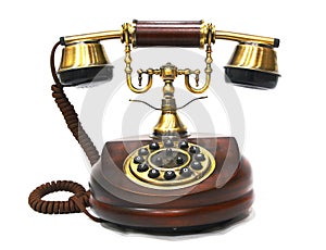 Vintage Antique Wooden and Brass Phone