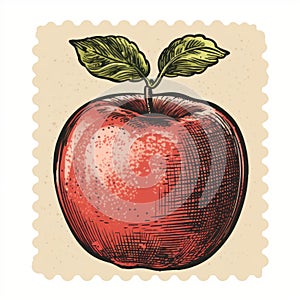 Vintage Apple Stamp Vector Illustration With Detailed Penciling