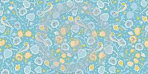 Floral vintage bird pattern, apple tree.