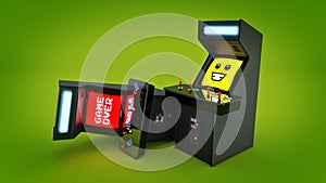 Vintage arcade game machine concept game over.