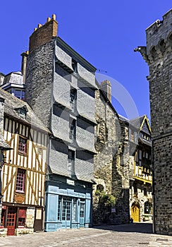 Vintage architecture of Old Town in Vitre, France