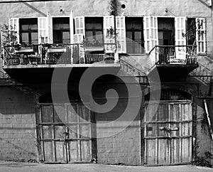 Vintage architecture of wood doors and Blue windows Jaffa Israel