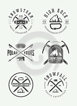 Vintage arctic mountaineering logos, badges, emblems