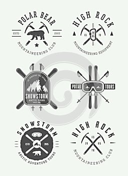 Vintage arctic mountaineering logos, badges, emblems