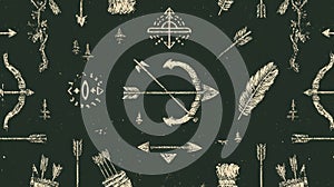 Vintage Arrow and Feather Pattern on Dark Background for Design