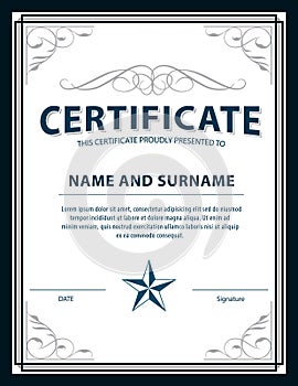 Vintage art deco certificate template,vector illustrati photo