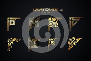 Vintage art deco luxury corner set. Vector golden geometric template for borders and frames