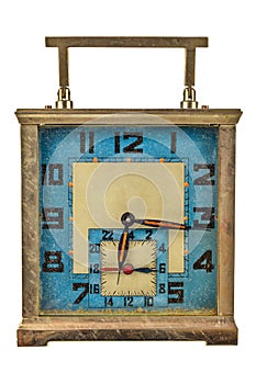Vintage art deco table clock isolated on white