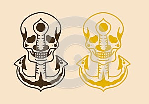 Vintage illustration design of anchor stuck in the skull