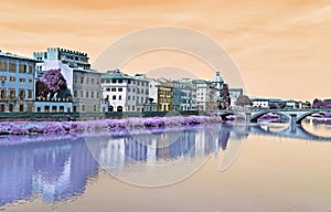 Vintage artistic scenery of Arno river Firenze Italy