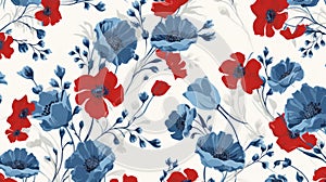 Vintage Atmosphere Red, Blue, And White Flower Pattern