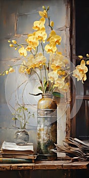 Vintage Atmosphere: A Stunning Painting Of Yellow Orchids