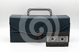 Vintage Audio Cassette Tape Case isolated on white background. Vintage technology concept