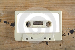 Vintage audio cassette tape with empty label, free copy space