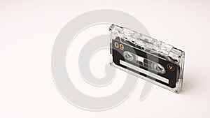 Vintage audio cassette tapes on white background.