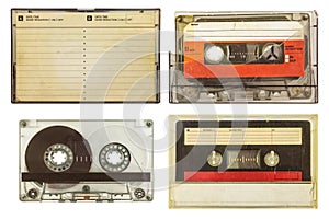 Vintage audio compact cassettes isolated on white