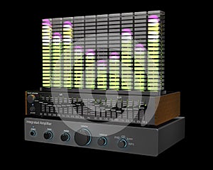 Vintage audio equipment - amplifier, equalizer and spectrum analyser 3d illustration