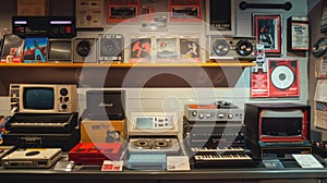 Vintage Audio Equipment and Music Devices Display